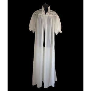 VTG 60s Vanity Fair Sheer Nylon Tricot Robe High Ruffle Collar Peignoir Dollette